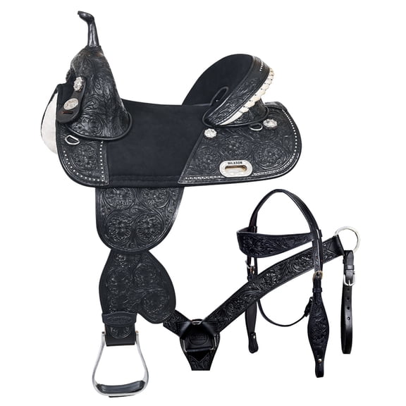HILASON Western Horse Treeless Trail Barrel Saddle American Leather Black | for Horses