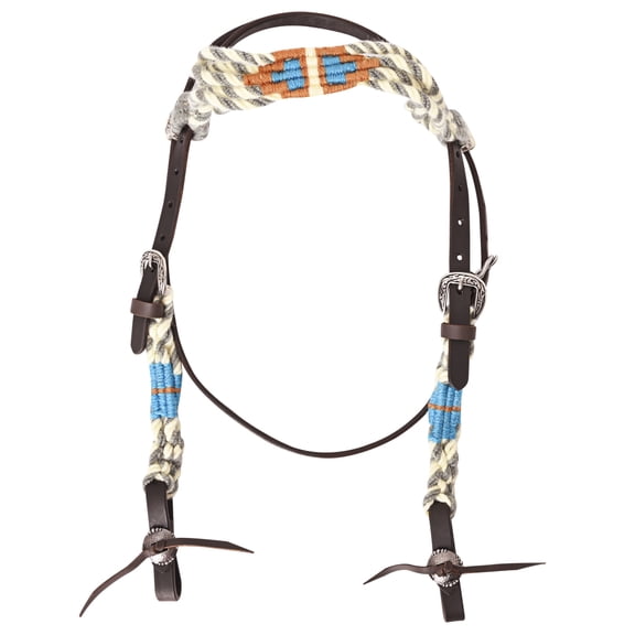 HILASON Western Wool Headstall with Leather Tugs Tack Grey & Off White