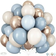 Dusty Blue and Gold Balloons, 60 PCS 12 Inch Sand White Slate Blue Fog Pastel Blue Metallic Gold Balloons for Boy Shower Bridal Shower Birthday Wedding Party Decorations