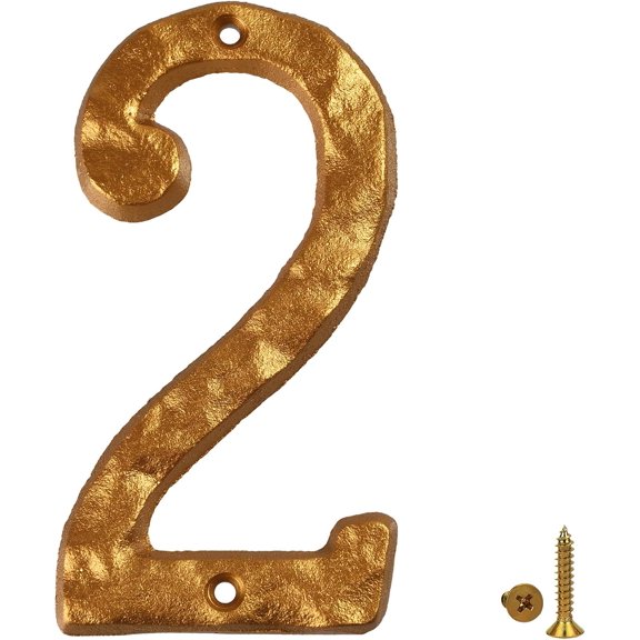 HILAZA House Number 2 for Outside, 5.5 Inch Cast Iron Metal Home Address Numbers, Golden
