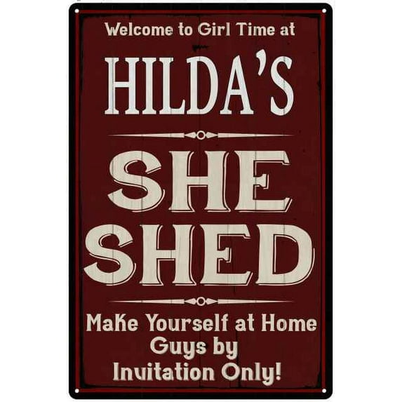 HILDA'S She Shed Red Sign Lady Cave 12 x 18 Matte Finish Metal 112180088266