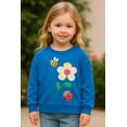 thumbnail image 1 of HILEELANG Toddler Girls(2-7Y) Blue Sweatshirt Cotton Falling Shoulder Sleeve Pullover Colorful Royal Flower Fall Winter Shirt 5T, 1 of 8