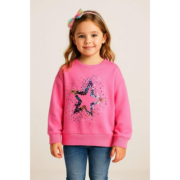 HILEELANG Little (2-7Y) Rose Pink Falling Shoulder Sleeves Sweatshirt Girls Star Print Pullover Fall Top 6T