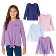 thumbnail image 1 of HILEELANG Girls 100% Cotton Long Sleeve T-Shirt 4-Pack, Purple Stripe Navy Pink White, Casual Everyday Tops, Size 14-15, 1 of 10