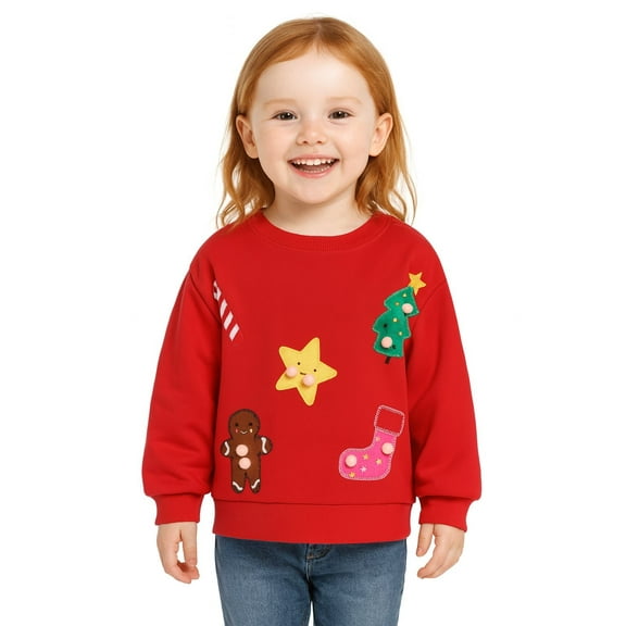 HILEELANG Toddler Girls（2-7Y) Christmas Red Sweatshirt - Kids Festive Xmas BearPullover Holiday Crewneck Tops Long Sleeve 3T