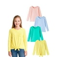 thumbnail image 1 of HILEELANG Girls 100% Cotton Long Sleeve T-Shirt 4-Pack, Blue Pink Green Yellow, Casual Everyday Tops, Size 13-14, 1 of 11