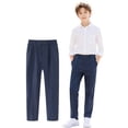 thumbnail image 1 of HILEELANG 1PC Big Boys Girls School Uniform Pants Navy Blue Kids Wrinkle-Free Dress Slacks Elastic Back Waist Classic Fit Pull-On Trousers for Students 8-10Years, 1 of 8