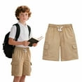 thumbnail image 1 of HILEELANG 1PC Kids Boy Uniform Pull on Cargo Jogger Shorts Khaki Cotton Stretch Chino School Shorts 16-17Years, 1 of 5