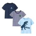 thumbnail image 1 of HILEELANG 2-7T Toddler/Little Boys Light Blue/Navy/Stripe Dinosaur ROAR 100% Cotton T-Shirt 3-Pack, Size 6, 1 of 11