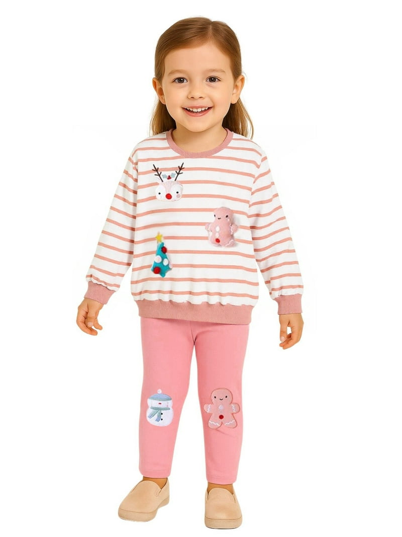HILEELANG Toddler Girl Christmas Sweatshirt and Leggings Set （Age