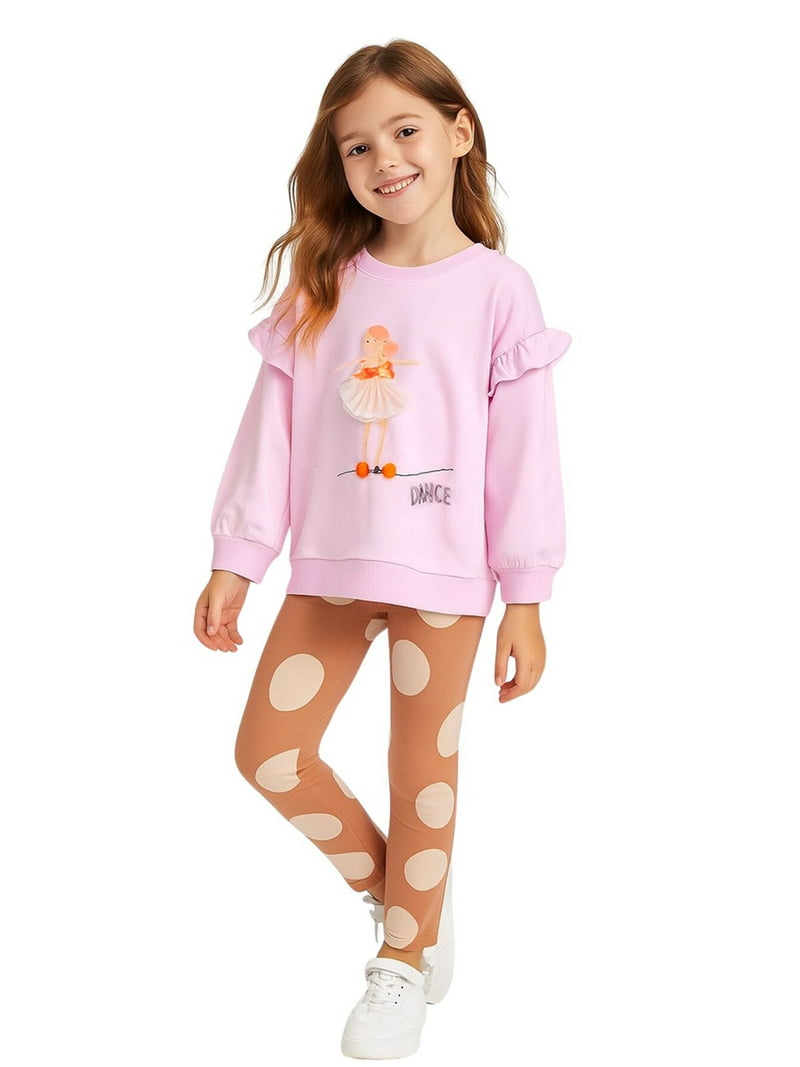 HILEELANG Toddler Girl Sweatshirt and Leggings Set（Age:2-7Y