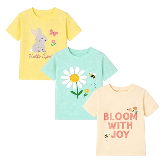 HILEELANG Toddler Girls 3-Pack 100% Cotton Graphic T-Shirts, Mint Cream Pink Donut Lollipop Ice Cream, Short Sleeve, Sizes 2T-7T