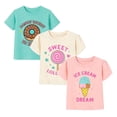 thumbnail image 1 of HILEELANG Toddler Girls 3-Pack 100% Cotton Graphic T-Shirts, Yellow Mint Cream Bunny Daisy Bee, Short Sleeve, Sizes 2T-7T, 1 of 10