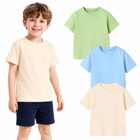 HILEELANG 2-7T Toddler Little Boys Sky Blue Fresh Green Soft Yellow 100% Cotton T-Shirt 3-Pack Size 3T