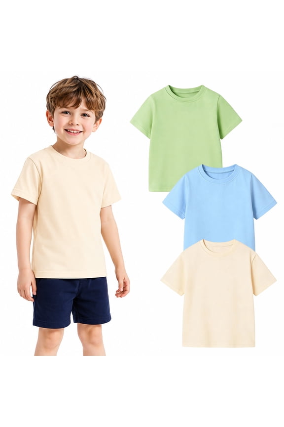 2-7T Toddler Little Boys Sky Blue Fresh Green Soft Yellow 100% Cotton T-Shirt 3-Pack Size 6
