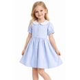 thumbnail image 1 of HILEELANG 2-7T Toddler/Little Girls Light Blue White Stripe 100% Cotton Dress Size 4T, 1 of 8