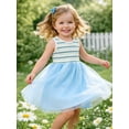 thumbnail image 1 of HILEELANG 2-7T Toddler Little Girls Rainbow Striped Ribbed Tulle Dress, Sky Blue Sleeveless Casual Sundress,6Y, 1 of 11