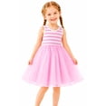 thumbnail image 1 of HILEELANG Toddler & Little Girls Striped Ribbed Tulle Dress, Blush Pink Sleeveless Summer Party Dress, 2T-7T, 1 of 10