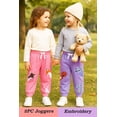 thumbnail image 1 of HILEELANG Toddler Girls （Age:12M-7Y) Cotton Joggers Sweatpants Animal Embroidery Drawstring Waist and Pockets-Pink Purple Casual Athletic Pants for Kids 12M, 1 of 8