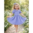 thumbnail image 1 of HILEELANG 3-13T Little/Big Girls Navy Gingham 100% Cotton Dress Size 6-7T, 1 of 8