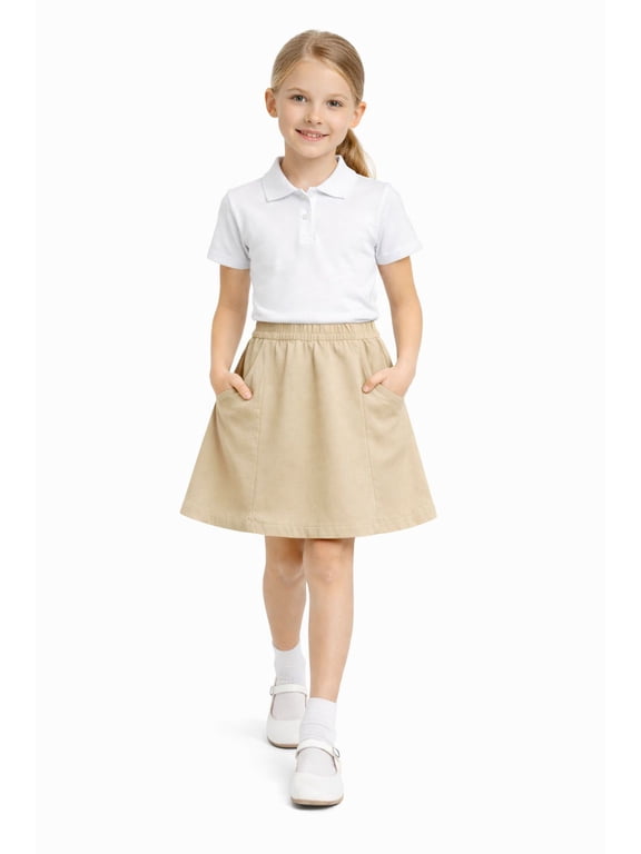 4-13 Little Big Girls Skort Khaki with Built-in Shorts School Uniform Twill Skirt Elastic Back Waist A Line with Pockets Scooter for Kids
