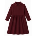 thumbnail image 1 of HILEELANG 4-13Y Girls Long Sleeve Polo Dress School Uniform Dress with Pockets Cotton Blend Pique Collared Dress Burgundy,10-11Y, 1 of 9
