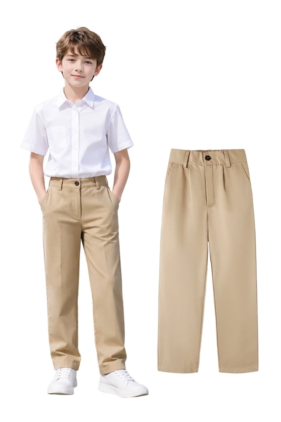 4-15 Little/Big Boys and girls Chino Pants Straight Leg Button Front Twill School Uniform Everyday Wear Khaki 1 Pack,Size 7-8T