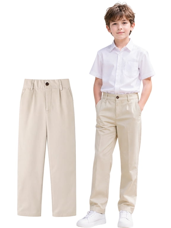 4-15 Little/Big Boys and girls Chino Pants Straight Leg Button Front Twill School Uniform Everyday Wear Stone 1 Pack,Size 7-8T