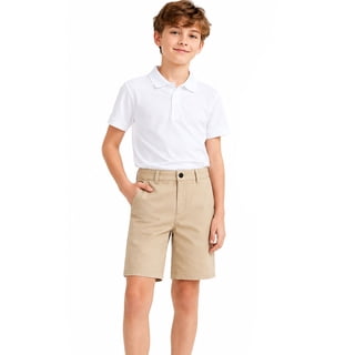 HILEELANG Boys School Uniform Khaki Chino Shorts, Elastic Waist, 5-15 Years