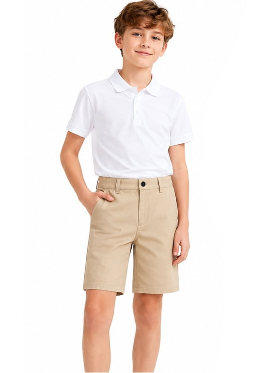 Boys School Uniform Khaki Chino Shorts, Elastic Waist, 5-15 Years