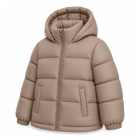 HILEELANG Girls Cropped Puffer Jacket, Hooded Short Winter Coat for Kids and Teens, Beige, 11-12Y