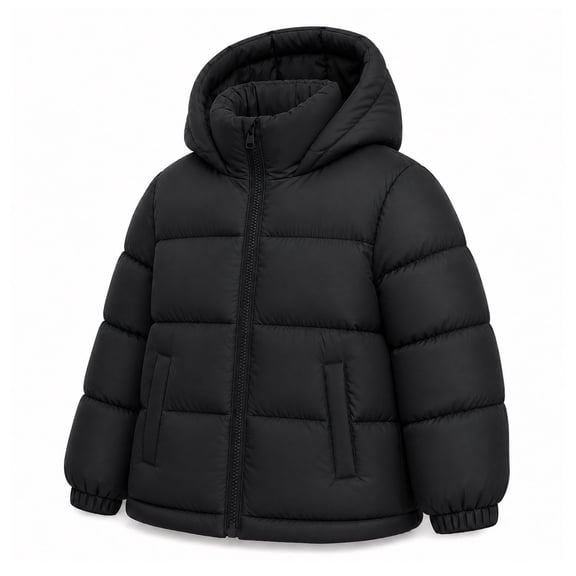 HILEELANG Girls Cropped Puffer Jacket, Hooded Short Winter Coat for Kids and Teens, Black, 9-10Y