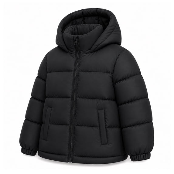 HILEELANG Girls Cropped Puffer Jacket, Hooded Short Winter Coat for Kids and Teens, Black, 9-10Y