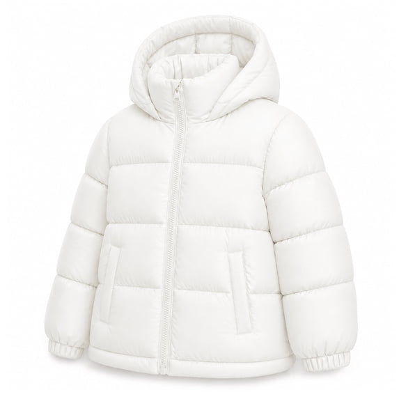 HILEELANG Girls Cropped Puffer Jacket, Hooded Short Winter Coat for Kids and Teens, Off White, 11-12Y