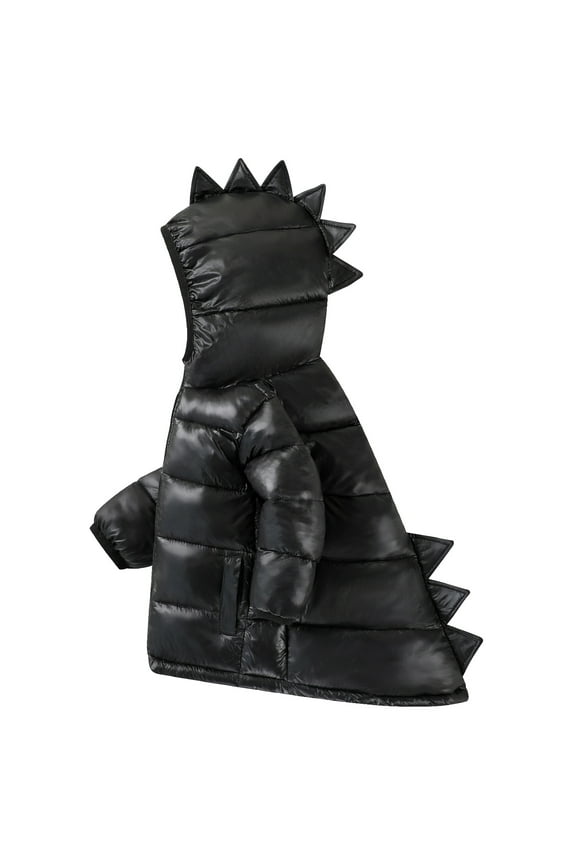 Toddler Boy Girl (12M-7Y) Winter Puffer Jackets Coats Black Dinosaur Hooded Light Weight Padded Outerwear 12-24M