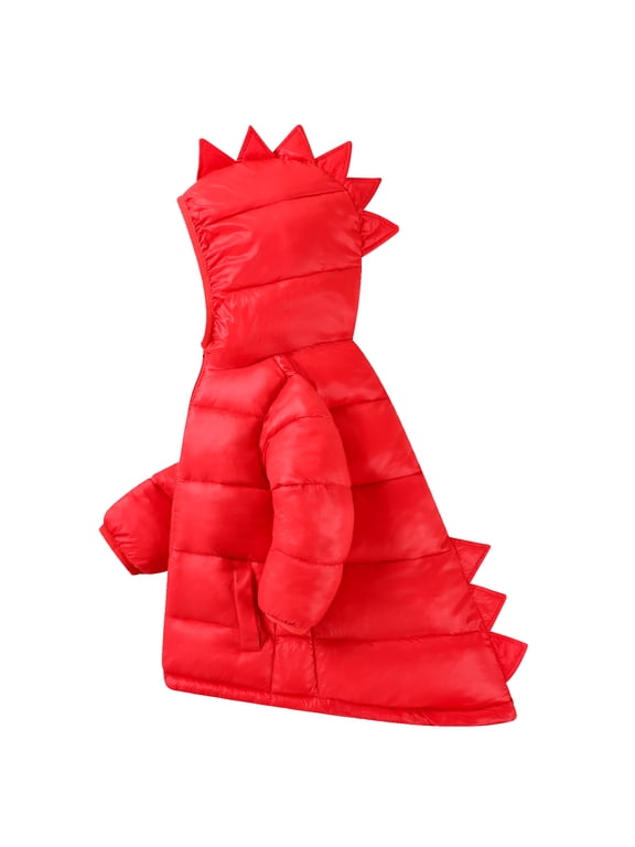 Toddler Boy Girl (12M-7Y) Winter Puffer Jackets Coats Christmas Red Dinosaur Hooded Light Weight Padded Outerwear 12-24M