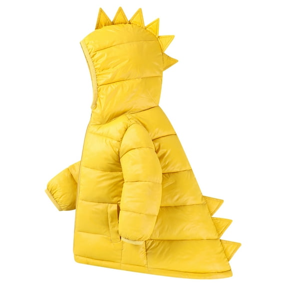 HILEELANG Toddler Boy Girl (12M-7Y) Winter Puffer Jackets Coats Yellow Dinosaur Hooded Light Weight Padded Outerwear 12-24M