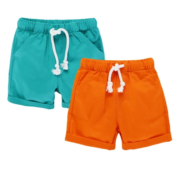 HILEELANG Baby Boys' Shorts 2-Pack Chino Short Summer Cotton Casual Pants with Pockets Orange Blue 7years