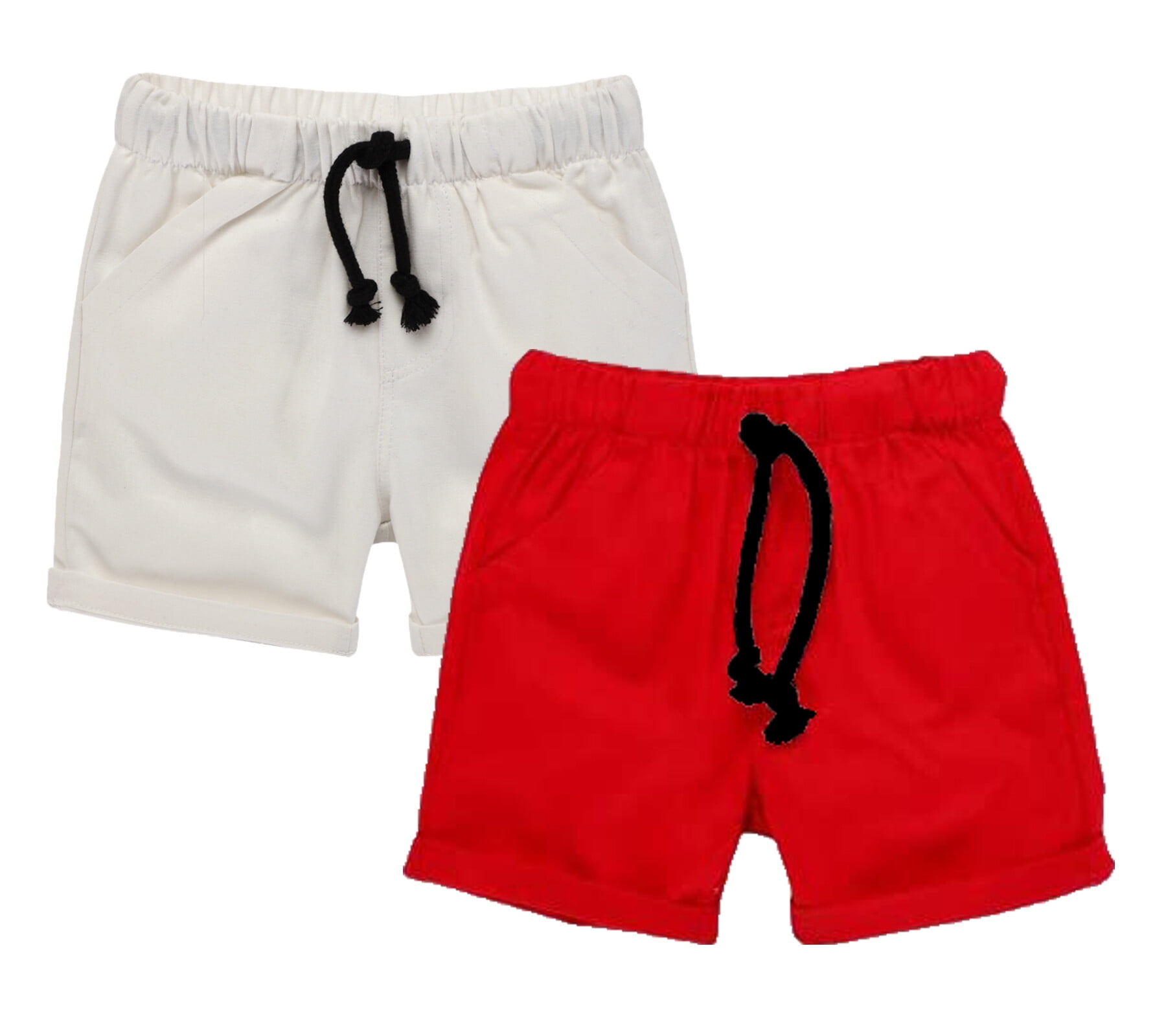 HILEELANG Baby Boys Shorts 2 Pack Chino Short Summer Cotton Casual Pants with Pockets White Red 4t