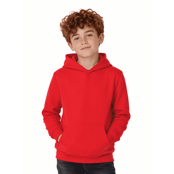 HILEELANG Kids 4-12Y Cotton Blend Pullover Hoodie, Lightweight Solid Sweatshirt with Kangaroo Pocket, Red