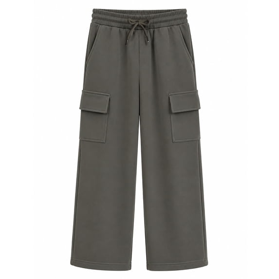 HILEELANG Kids Cargo Sweatpants for Boys and Girls, Wide Leg Drawstring Pants with Pockets, Charcoal Gray, Ages 12-13Y