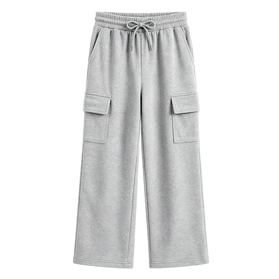 HILEELANG Kids Cargo Sweatpants for Boys and Girls, Wide Leg Drawstring Pants with Pockets , Light Heather Gray,Ages 8-9Y