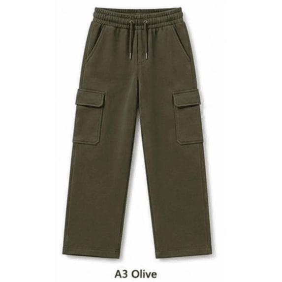 HILEELANG Big Boys Girls Olive Wide Leg Cargo Sweatpants Fleece Pants Sizes 4–15