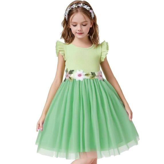"HILEELANG Girls Summer Tulle Dress – Sleeveless Floral Princess Party Dress for Ages 2-12, Lightweight & Soft for Birthday, Wedding, Vacation"