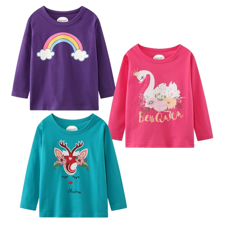 HILEELANG Big Girl Long Sleeve Shirts Christmas Pink Green Elk