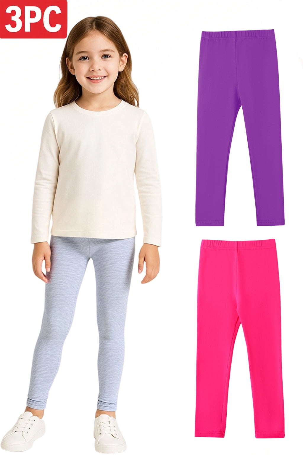 Big Kids' Fall & Winter Leggings Ages 1 - 14Y 95% Cotton + 5% Spandex Soft & Skin - Friendly Stretchy & Non - Binding Colors Light Gray, Violet, Dark Rose Red Size 11 - 12Y
