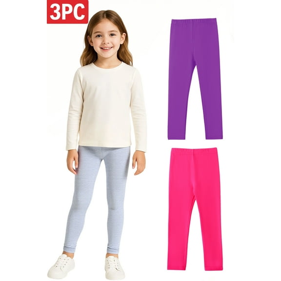 HILEELANG Big Kids' Fall & Winter Leggings Ages 1 - 14Y 95% Cotton + 5% Spandex Soft & Skin - Friendly Stretchy & Non - Binding Colors Light Gray, Violet, Dark Rose Red Size 11 - 12Y