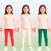 HILEELANG Big Kids' Fall & Winter Leggings Ages 9 - 10Y 95% Cotton + 5% Spandex Stretchy & Non - Tight Colors Beige Bright Red Dark Green Size 9 - 10Y