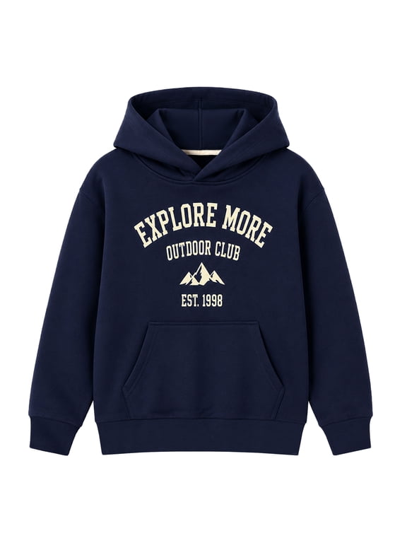 Boys Outdoor Graphic Hoodie, Mountain Pullover Sweatshirt, Navy, Sizes 14Y