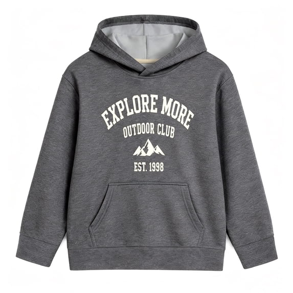 HILEELANG Boys Outdoor Graphic Hoodie, Mountain Pullover Sweatshirt, Charcoal Gray, Sizes 14Y
